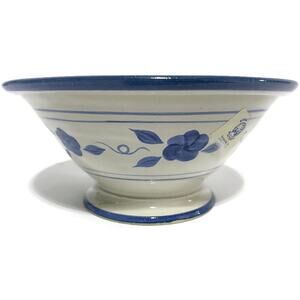 Strawtown Pottery Indiana Ceramic Serving Bowl 6.5" x 3" Grey and Blue